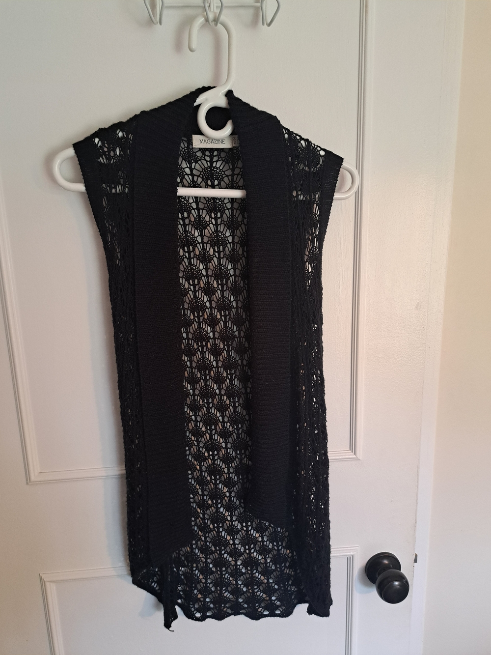 Max Studio Black Sleeveless Open-Knit Cardigan Vest